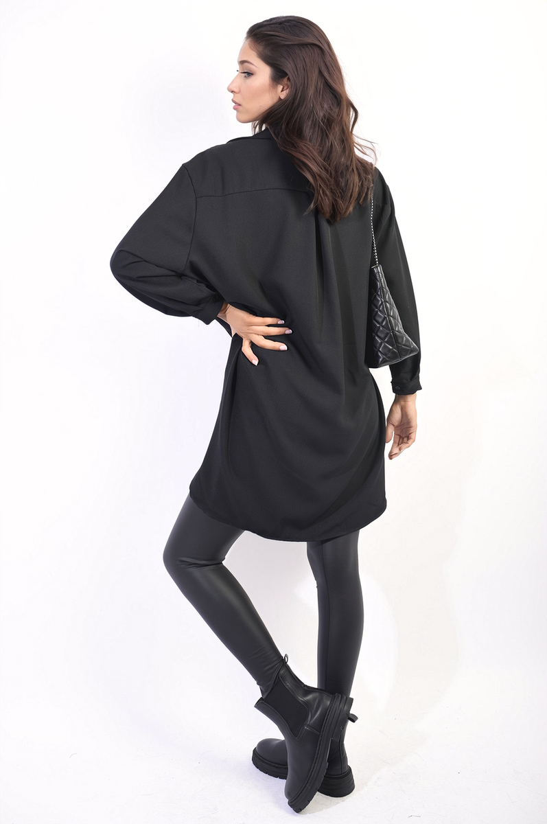 Women's Button Up Oversized Long Back Shirt Dress