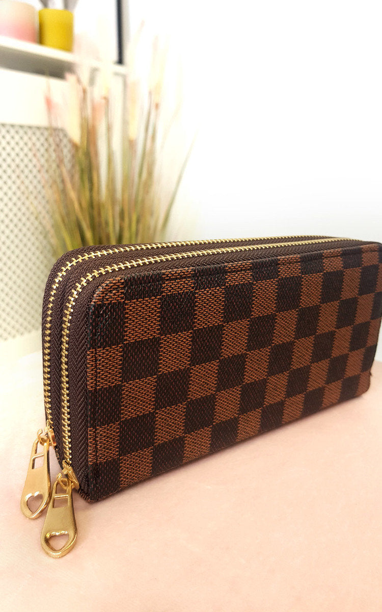 Women's Check Double Style Zip Purse