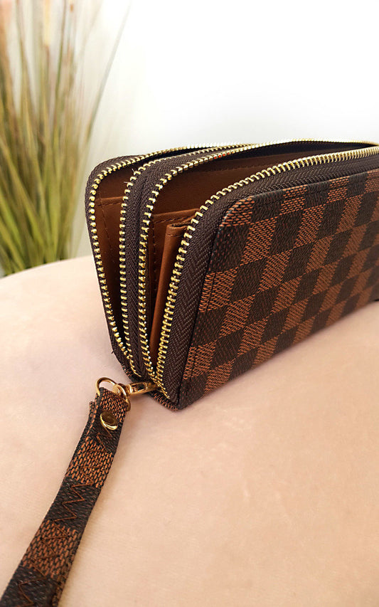 Women's Check Double Style Zip Purse