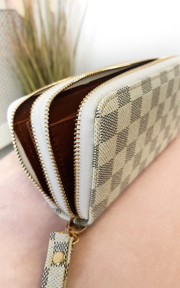 Women's Check Double Style Zip Purse