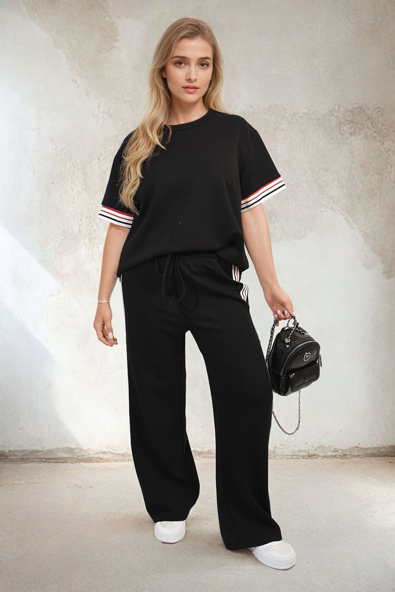 Women's Contrast Stripe Top and Wide Leg Trouser Co-ord Set