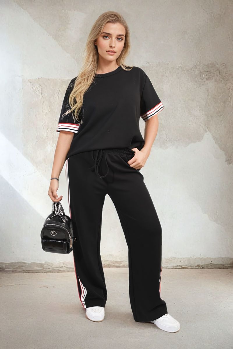 Women's Contrast Stripe Top and Wide Leg Trouser Co-ord Set