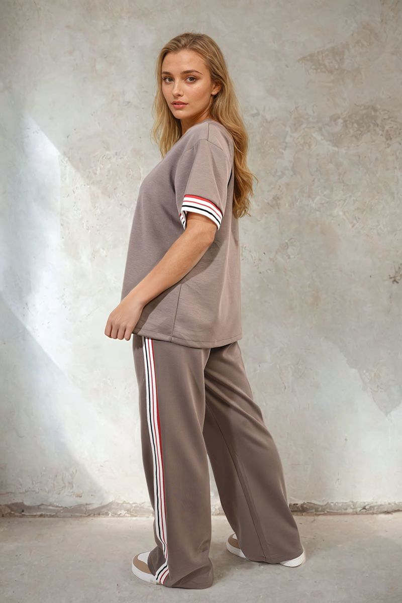 Women's Contrast Stripe Top and Wide Leg Trouser Co-ord Set