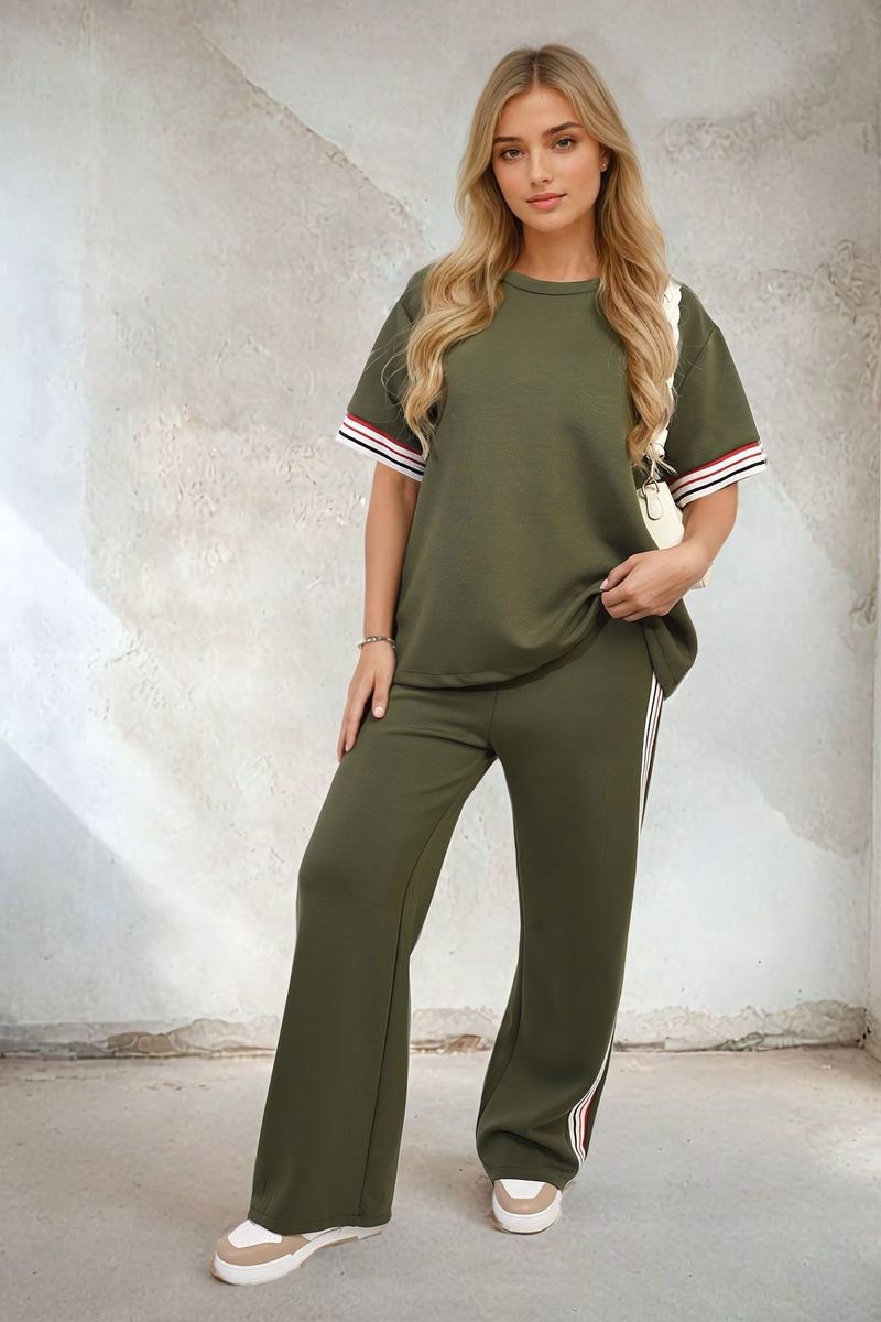 Women's Contrast Stripe Top and Wide Leg Trouser Co-ord Set