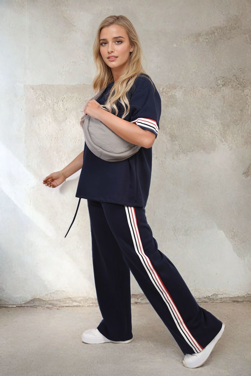 Women's Contrast Stripe Top and Wide Leg Trouser Co-ord Set