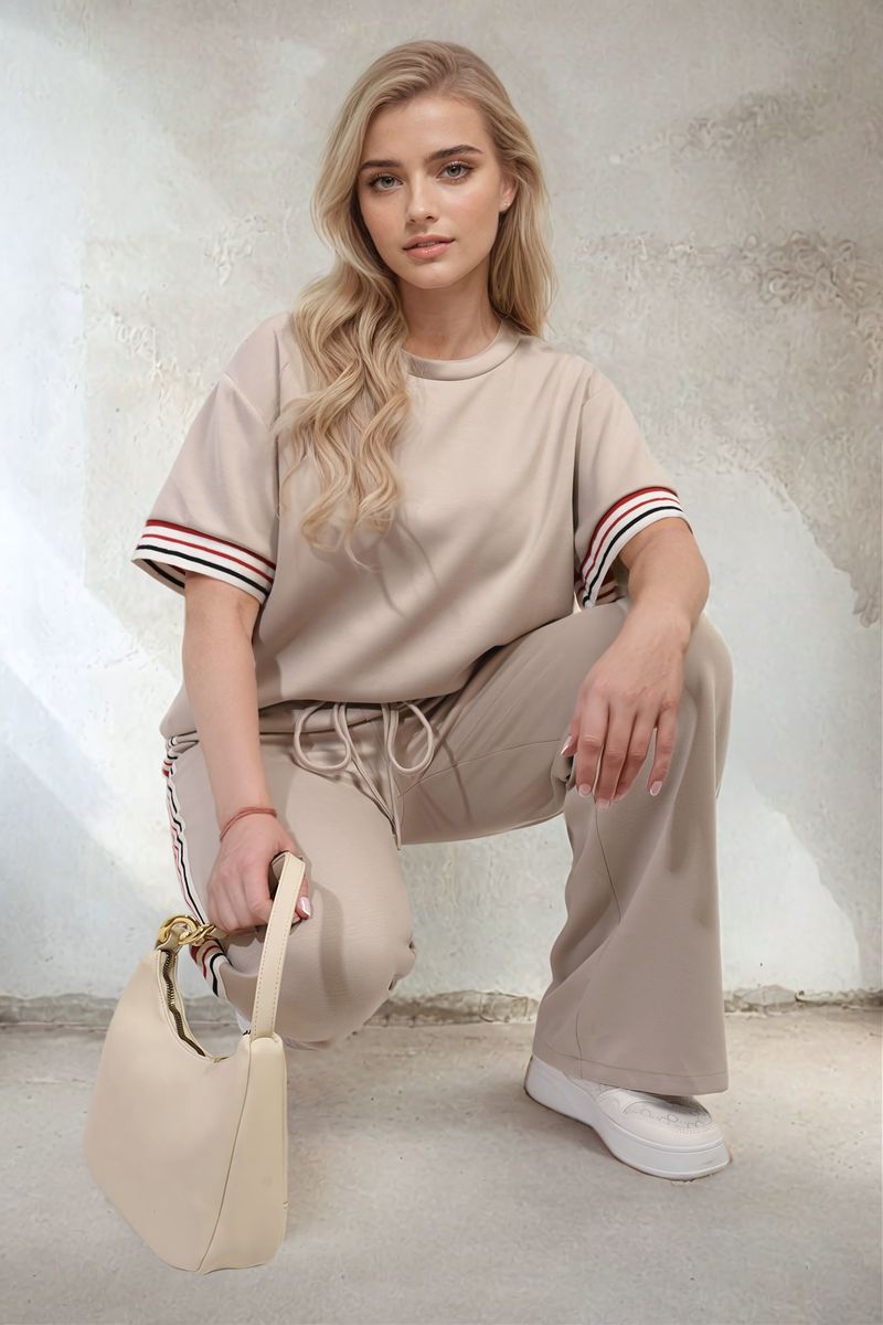 Women's Contrast Stripe Top and Wide Leg Trouser Co-ord Set