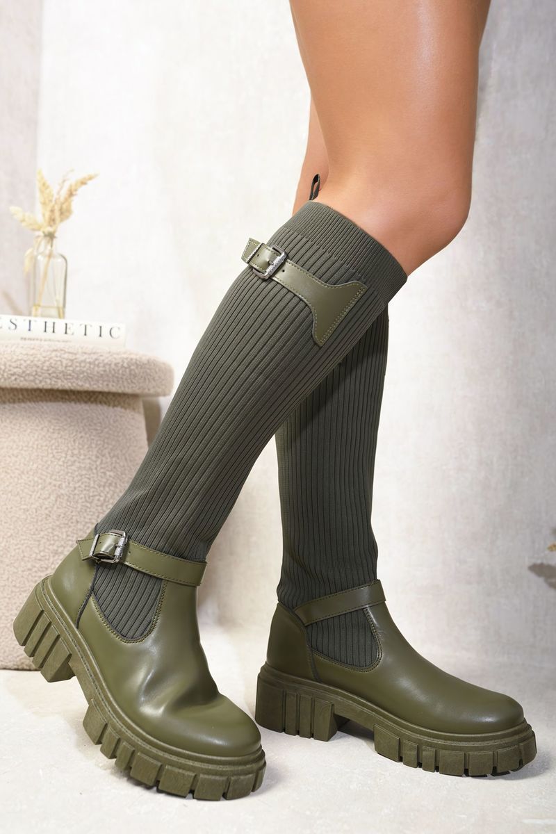 Women's Stretch Knee High Chunky Sock Boots