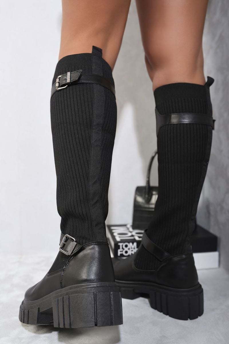 Women's Stretch Knee High Chunky Sock Boots