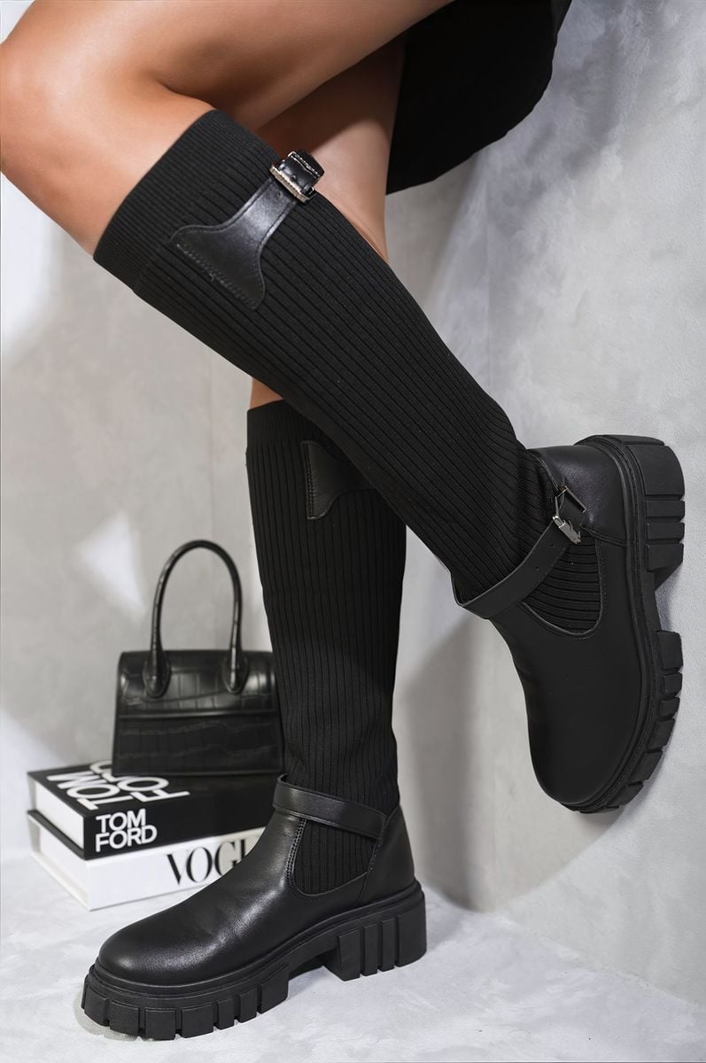 Women's Stretch Knee High Chunky Sock Boots