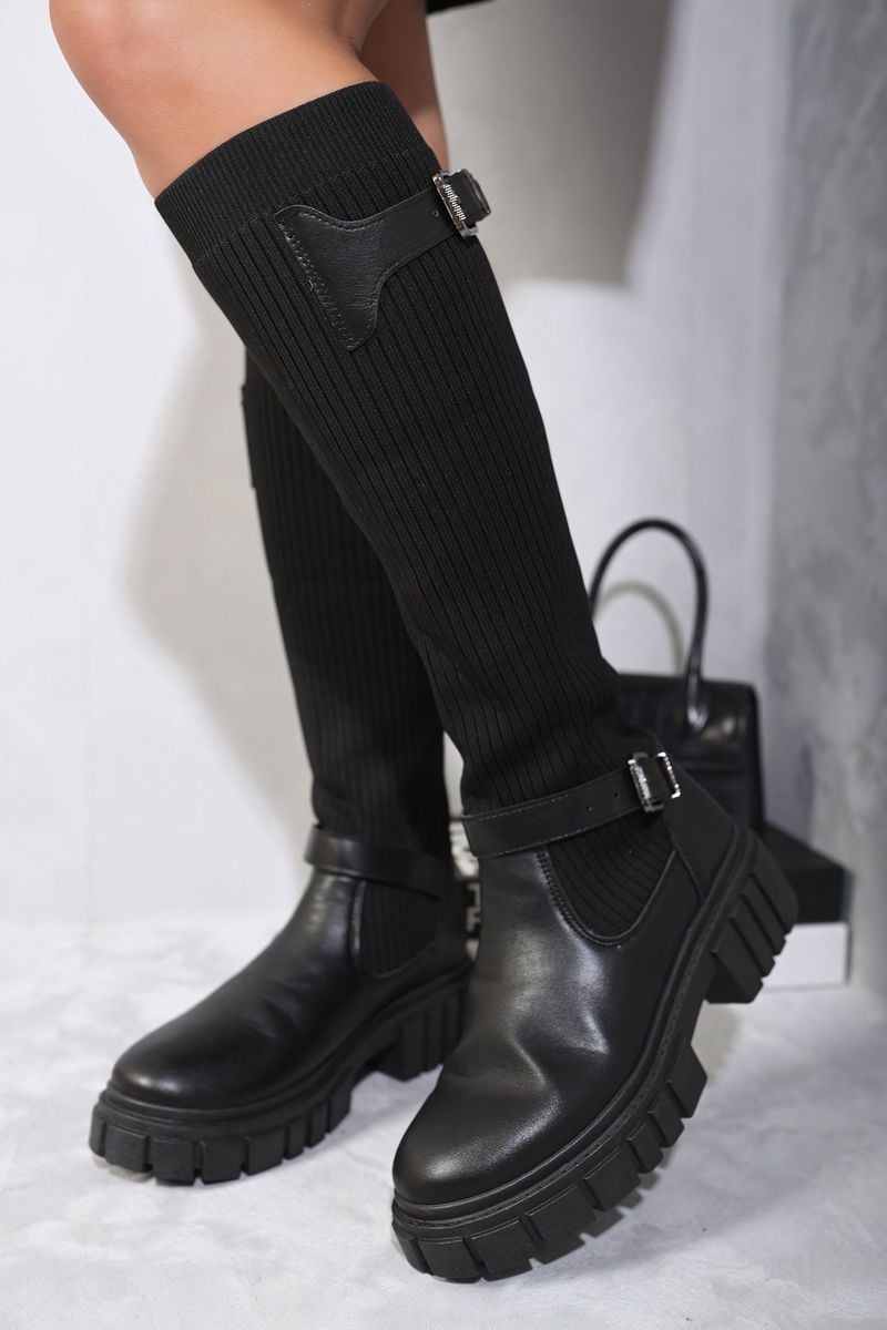 Women's Stretch Knee High Chunky Sock Boots