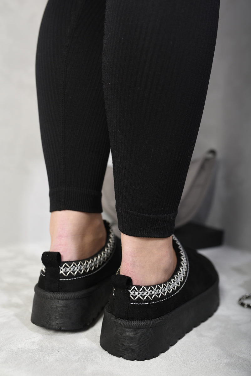 Women's Aztec Detail Low Ankle Platform Slipper Boots