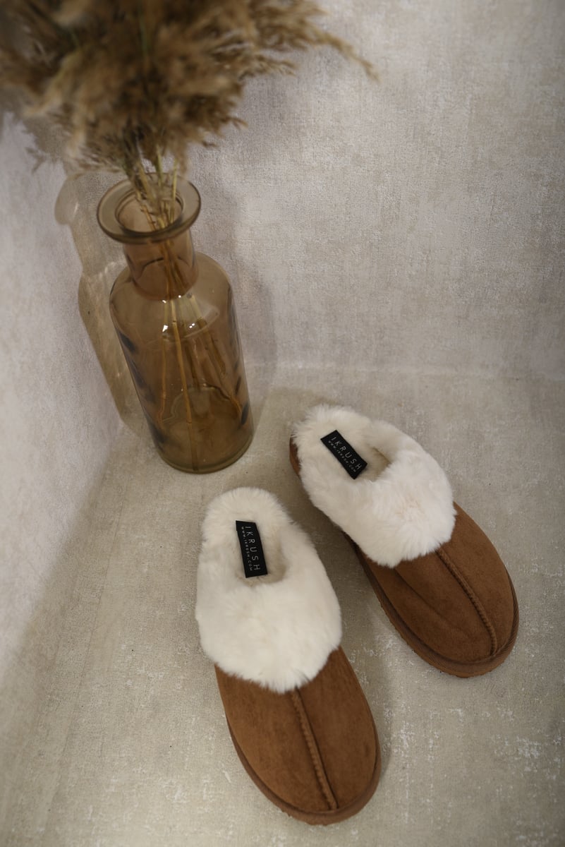 Women's Fuzzy Faux Fur Lined Slip-On Slippers