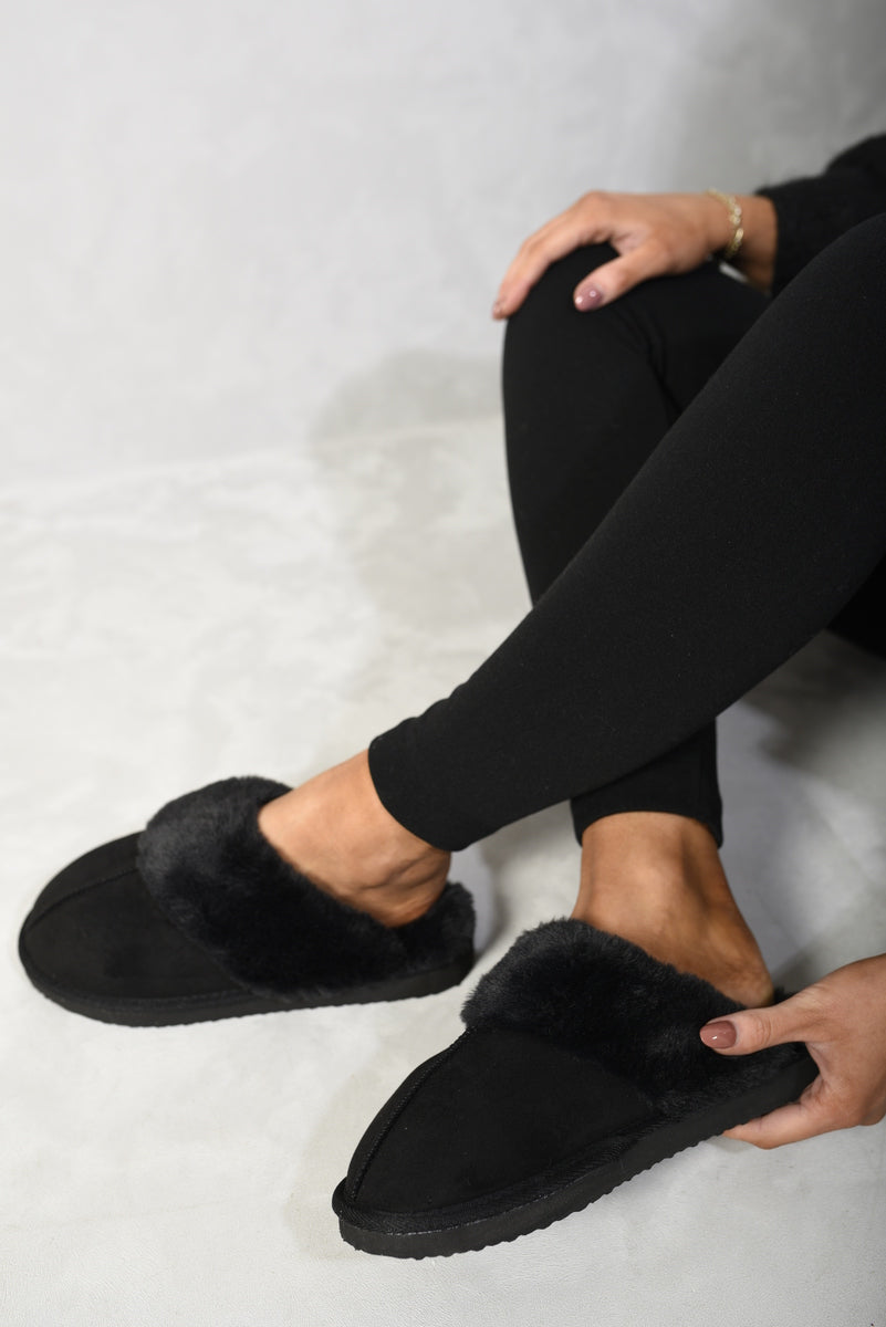 Women's Fuzzy Faux Fur Lined Slip-On Slippers