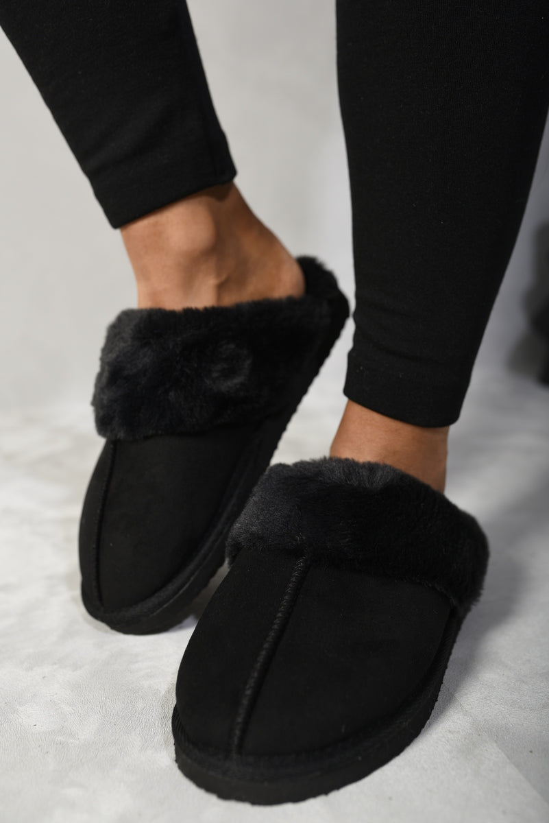 Women's Fuzzy Faux Fur Lined Slip-On Slippers