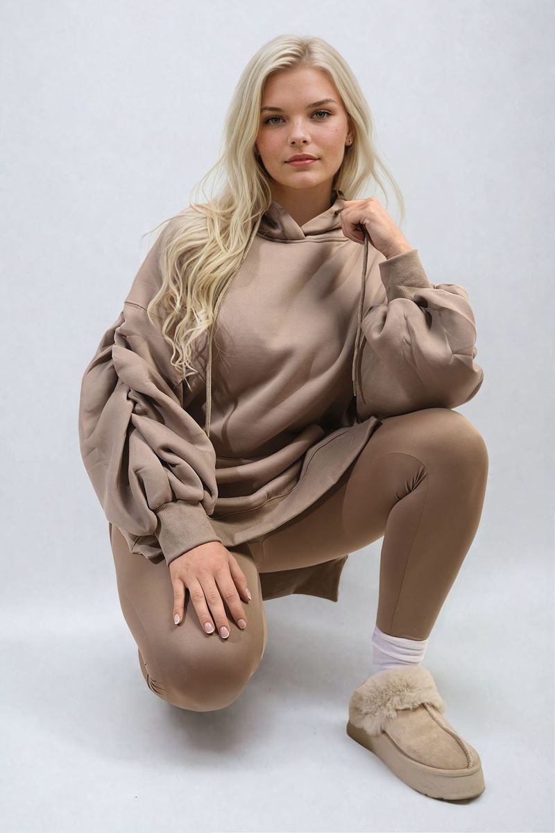 Women's Oversized Hoodie with Side Split and Leggings Co ord Set