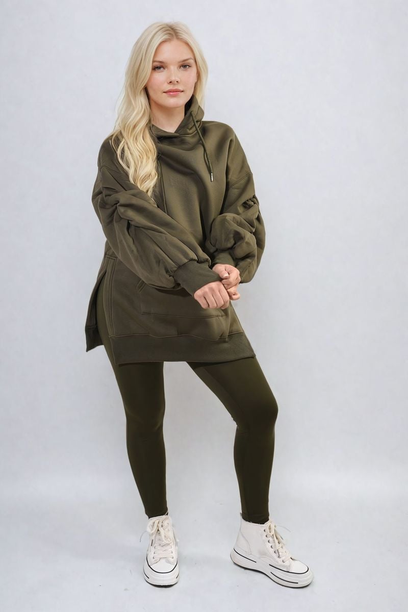 Women's Oversized Hoodie with Side Split and Leggings Co ord Set