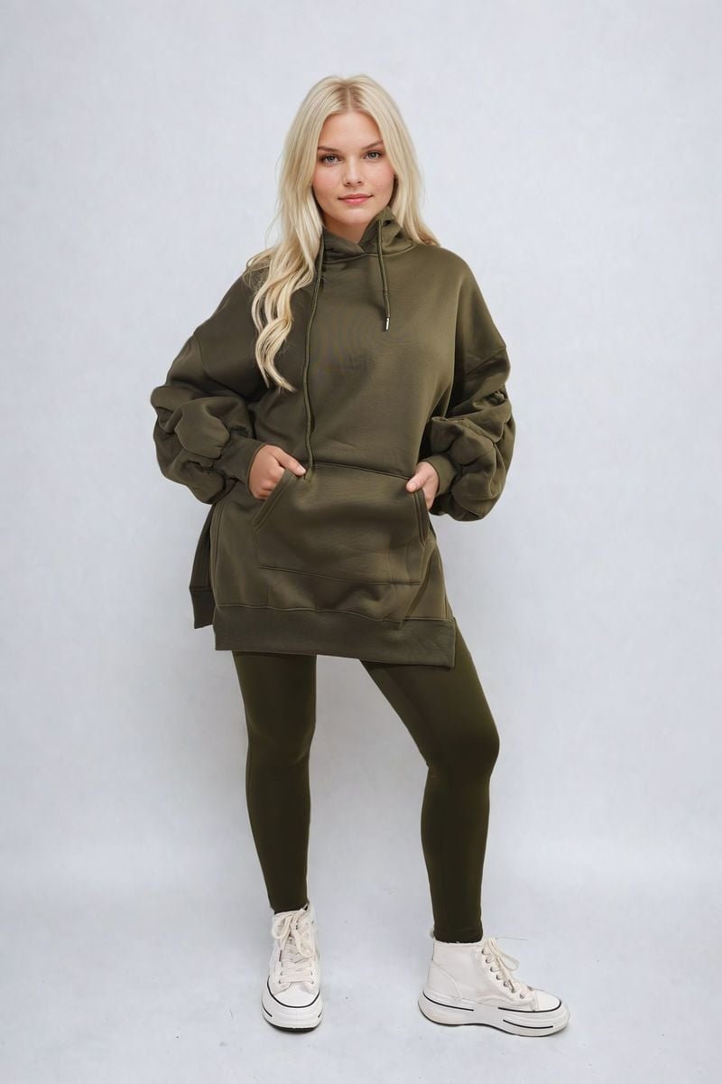 Women's Oversized Hoodie with Side Split and Leggings Co ord Set