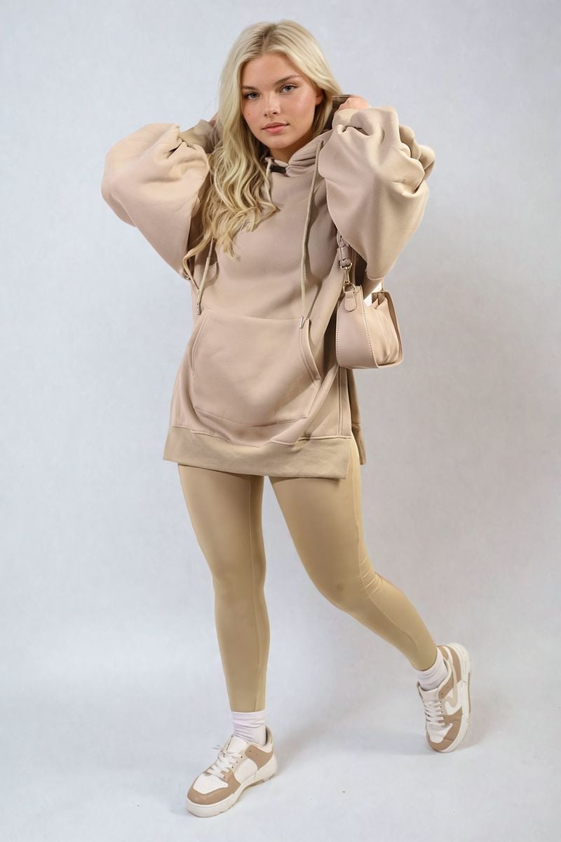 Women's Oversized Hoodie with Side Split and Leggings Co ord Set