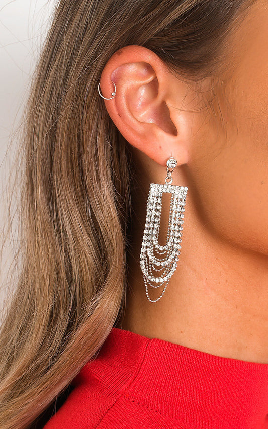 Women's Chain Diamante Drop Earrings