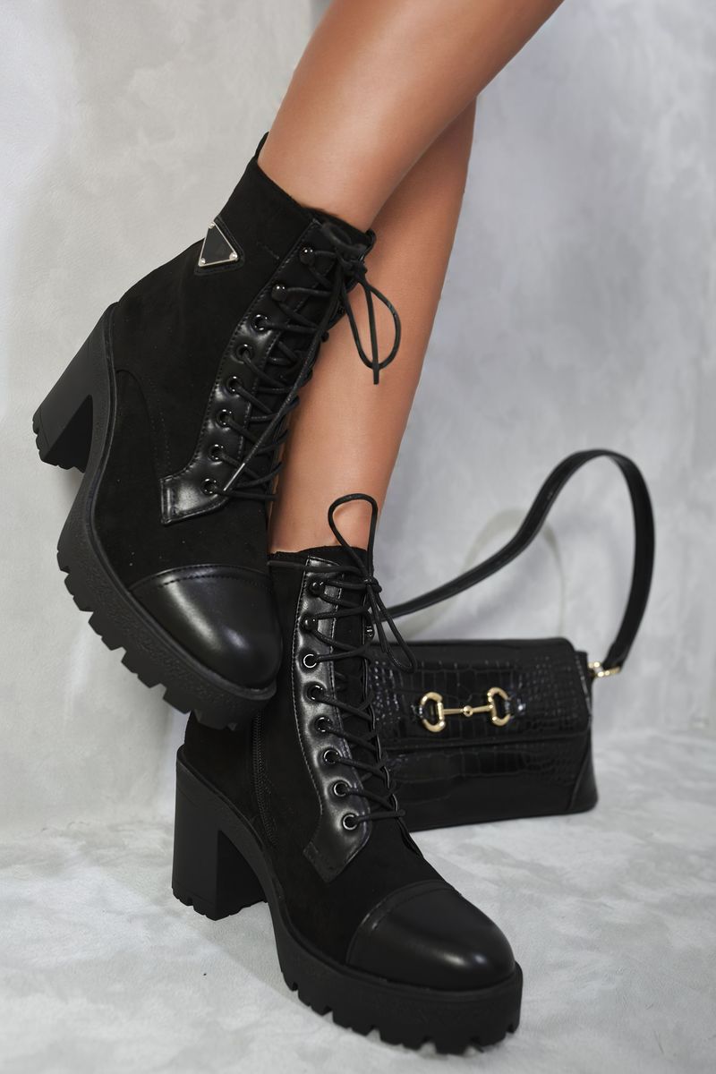 Women's Lace Up Combat Heeled Ankle Boots