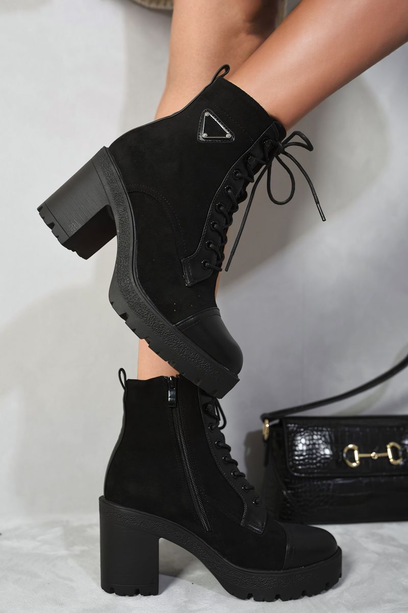 Women's Lace Up Combat Heeled Ankle Boots