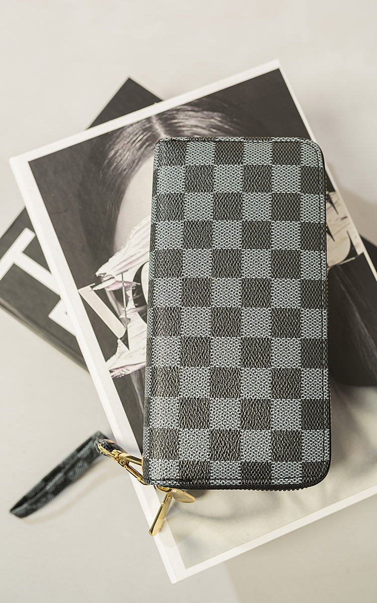 Women's Checkered Zip Long Wallet