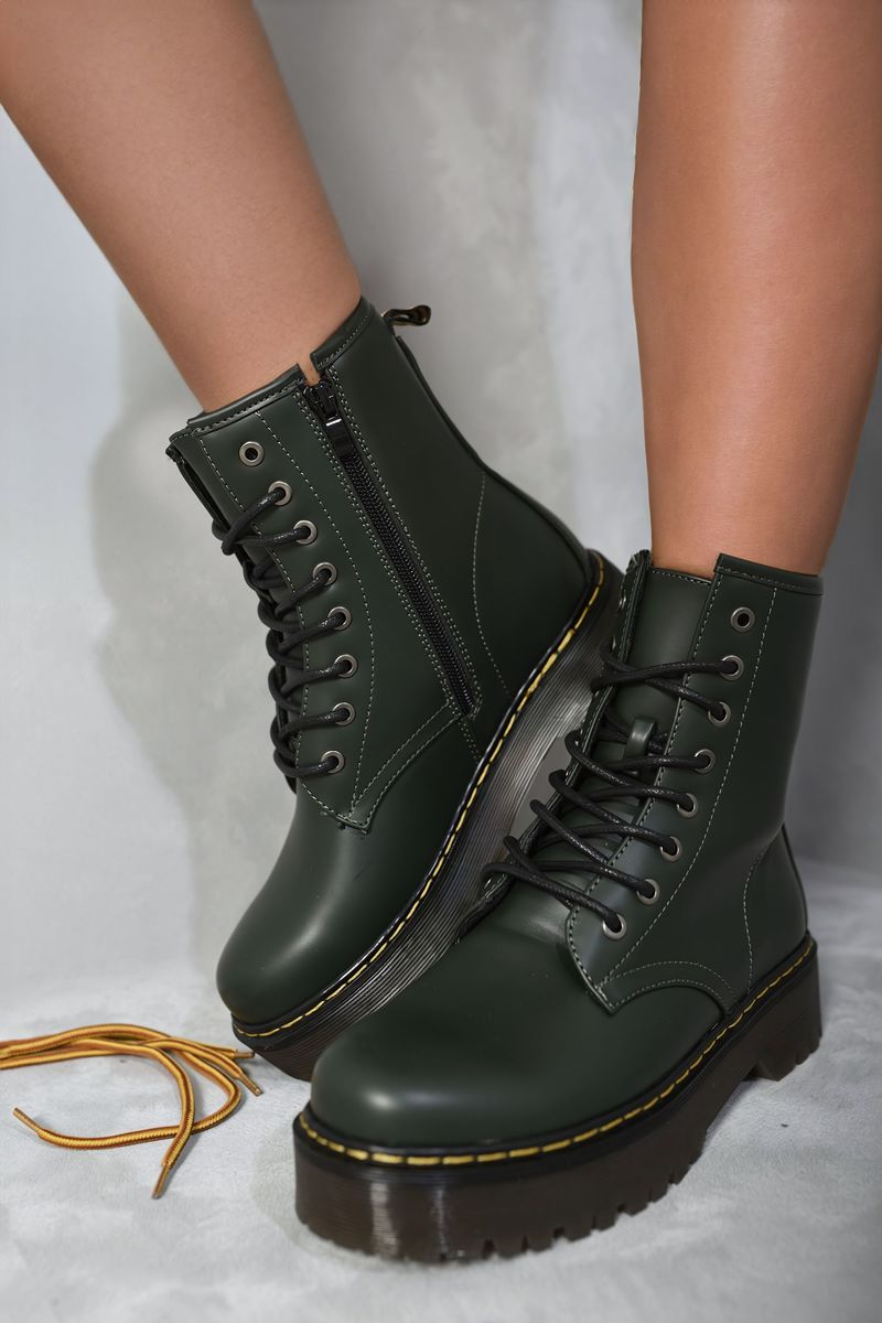 Women's Combat Lace Up Side Zip Platform Chunky Boots