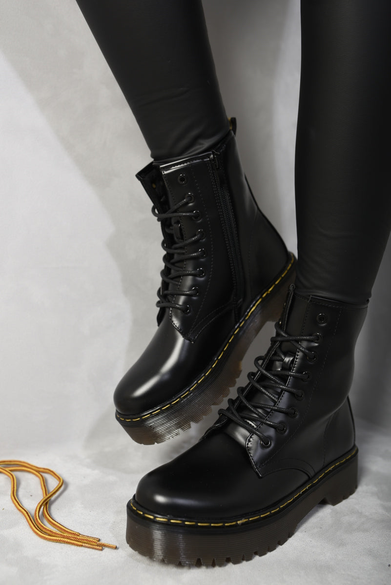 Women's Combat Lace Up Side Zip Platform Chunky Boots