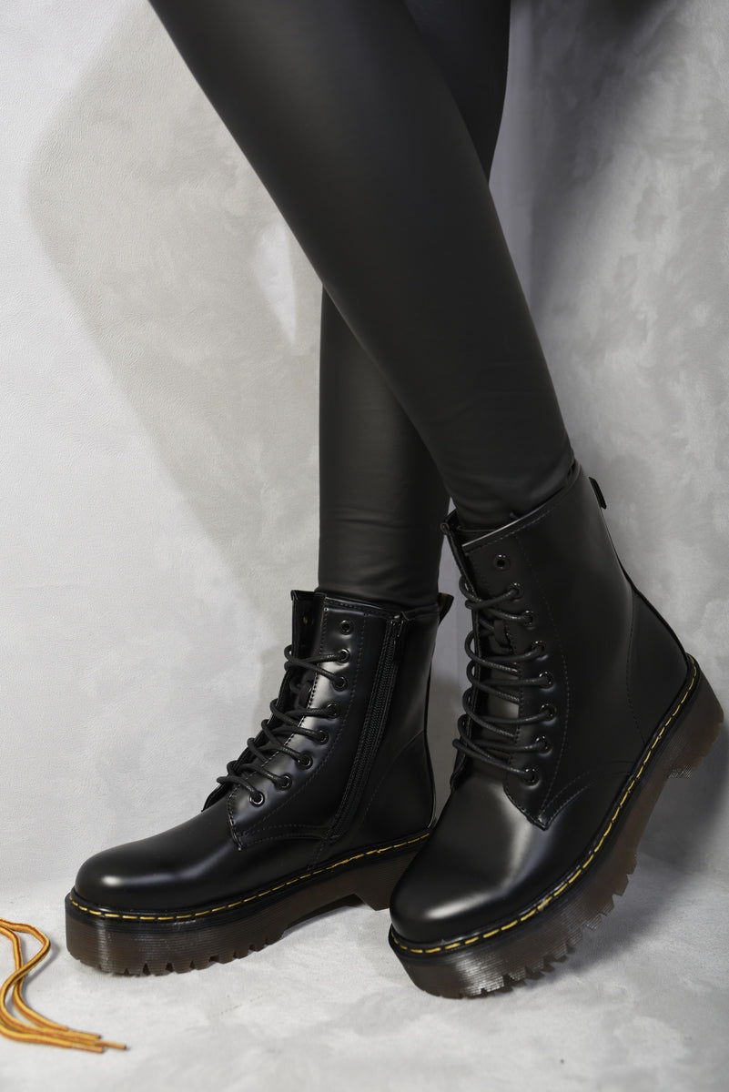 Women's Combat Lace Up Side Zip Platform Chunky Boots