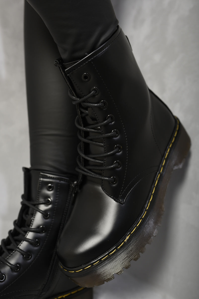 Women's Combat Lace Up Side Zip Platform Chunky Boots