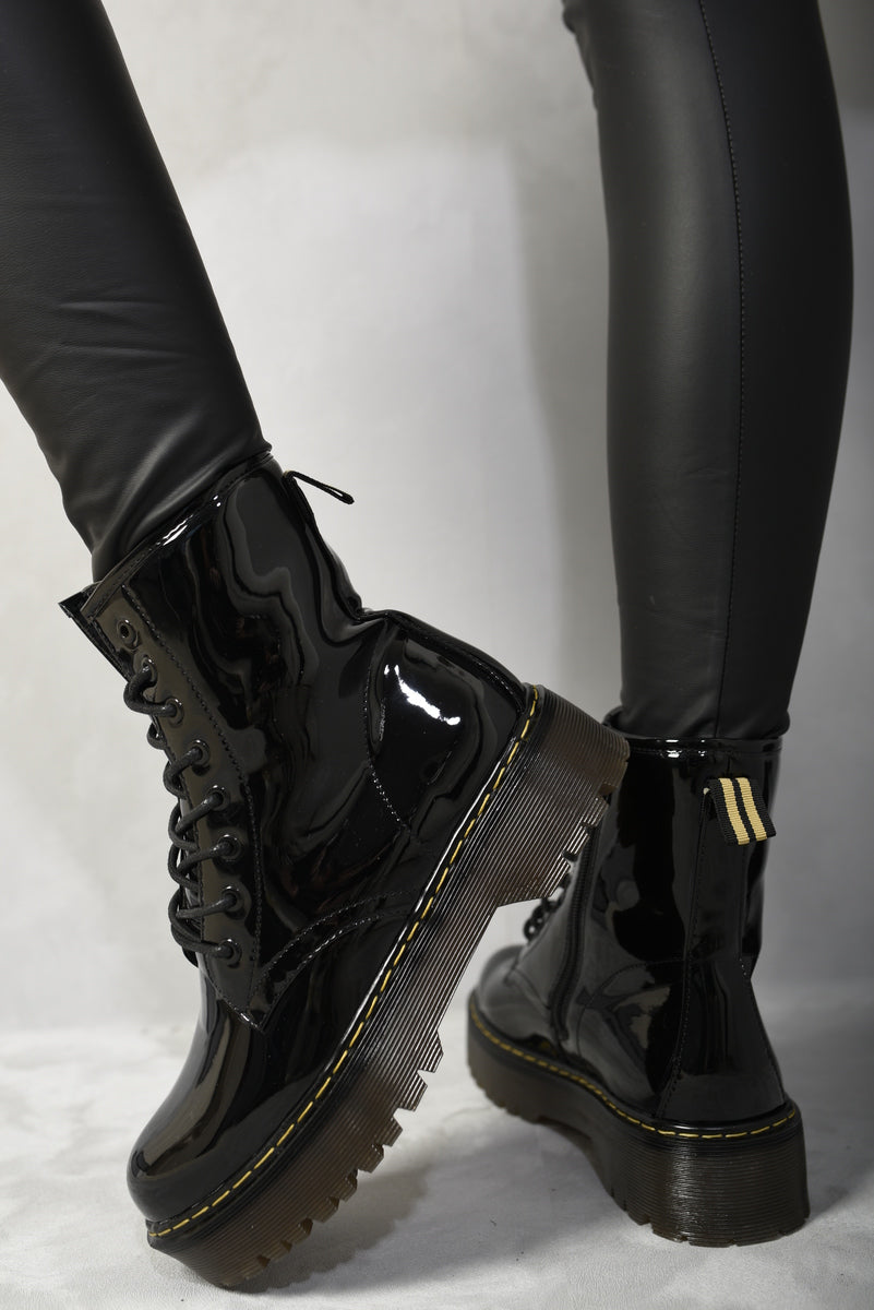 Women's Combat Lace Up Side Zip Platform Chunky Boots