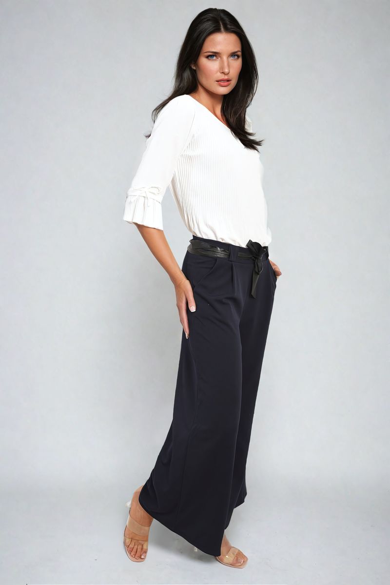 Women's Belted High Waist Wide Leg Trouser