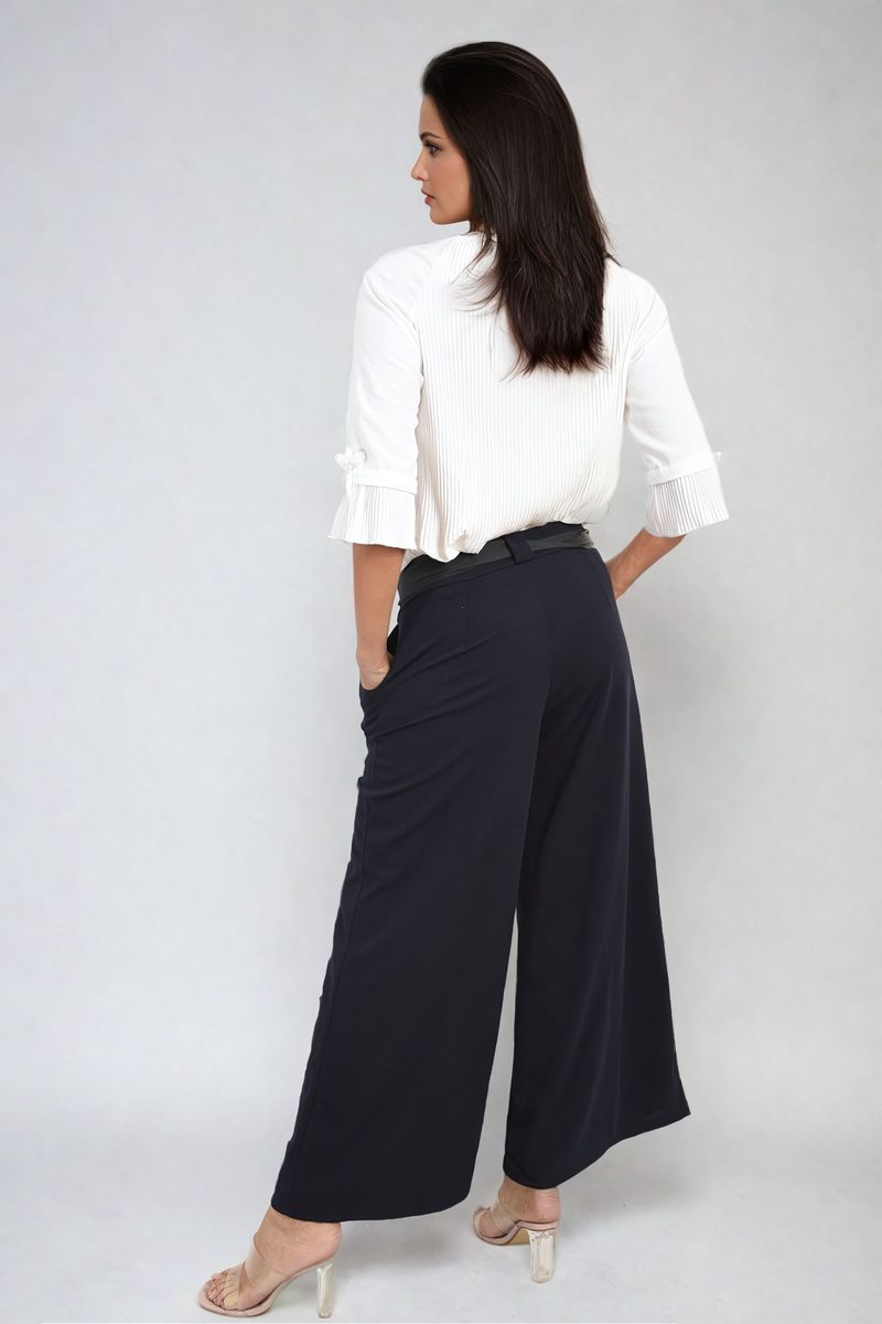 Women's Belted High Waist Wide Leg Trouser