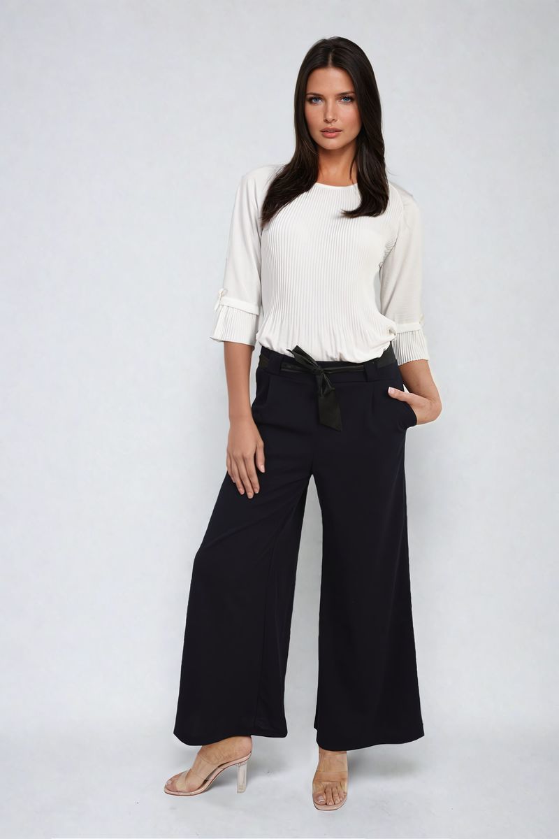 Women's Belted High Waist Wide Leg Trouser