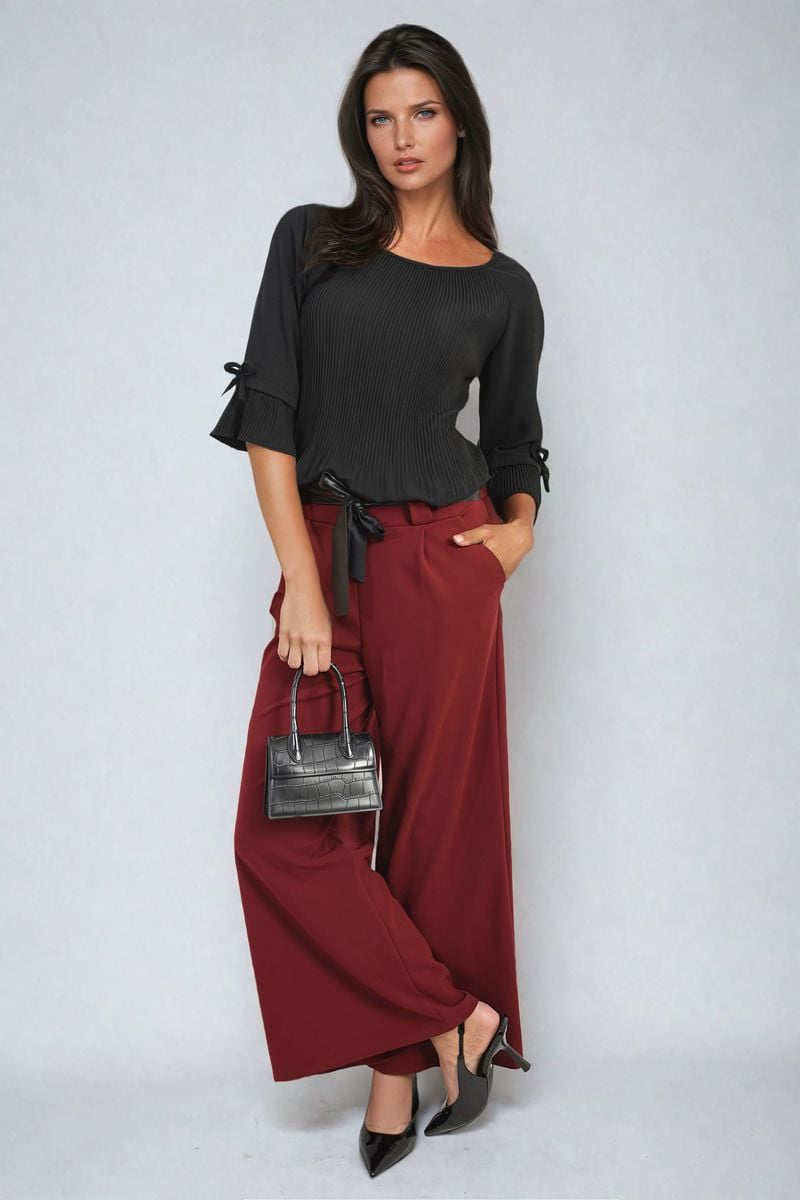 Women's Belted High Waist Wide Leg Trouser