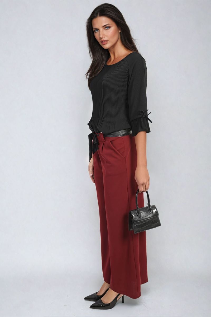 Women's Belted High Waist Wide Leg Trouser