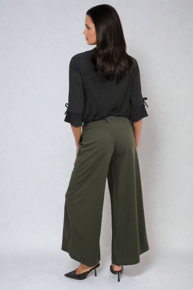 Women's Belted High Waist Wide Leg Trouser