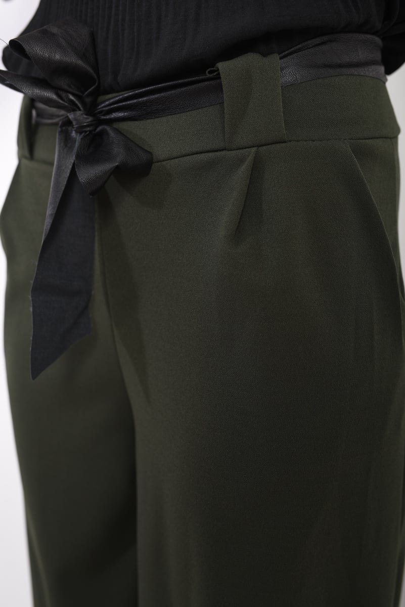 Women's Belted High Waist Wide Leg Trouser