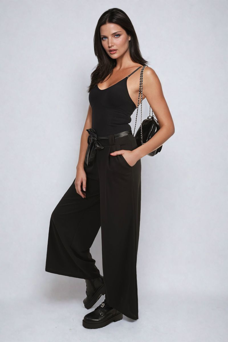 Women's Belted High Waist Wide Leg Trouser