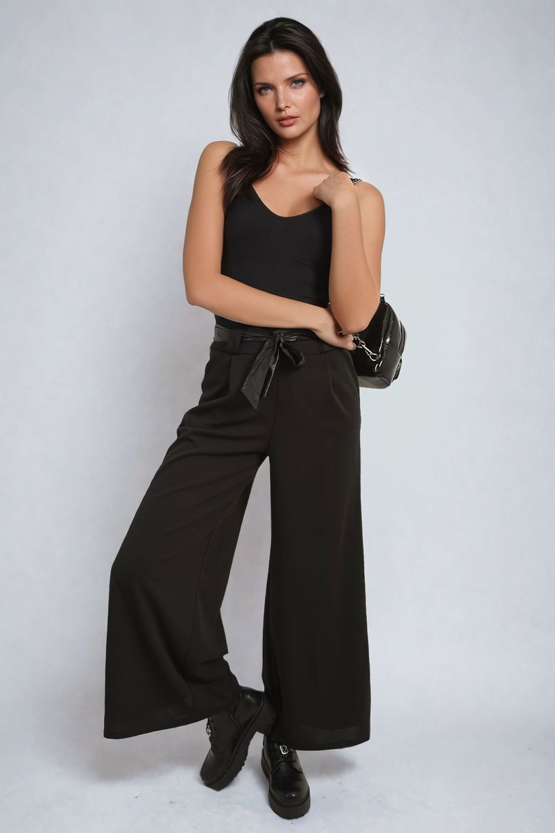 Women's Belted High Waist Wide Leg Trouser