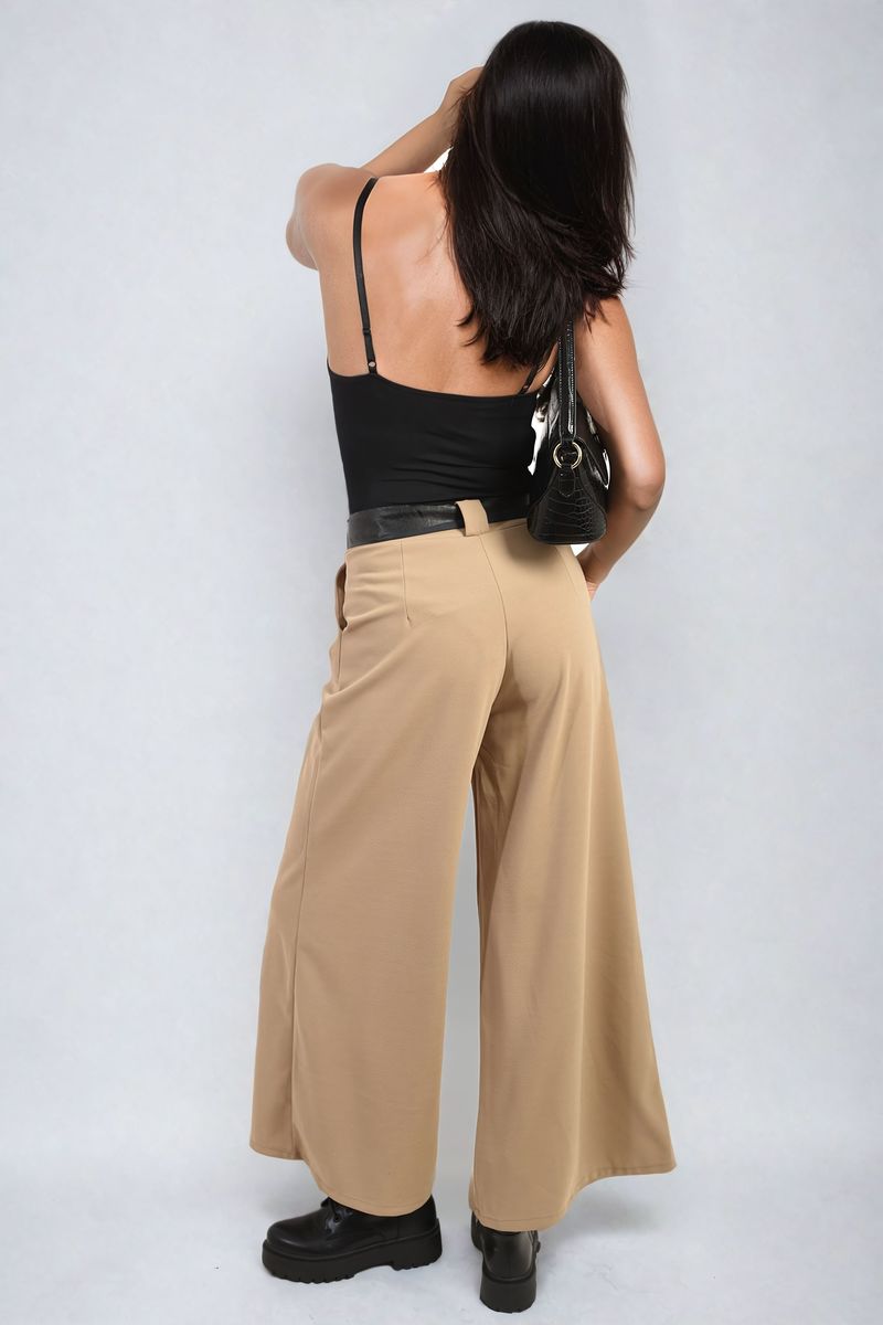 Women's Belted High Waist Wide Leg Trouser