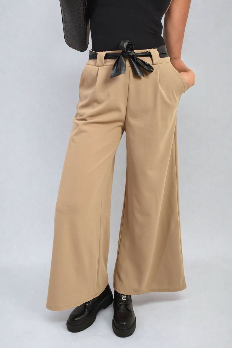 Women's Belted High Waist Wide Leg Trouser