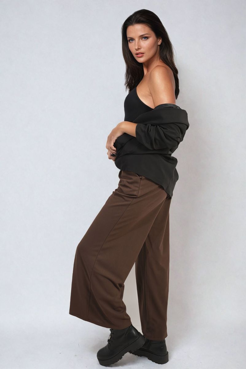 Women's Belted High Waist Wide Leg Trouser