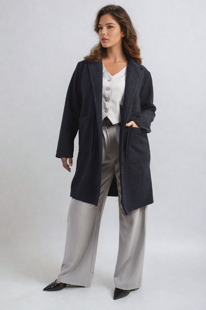 Women's Buttoned Textured Jacket with Front Pockets