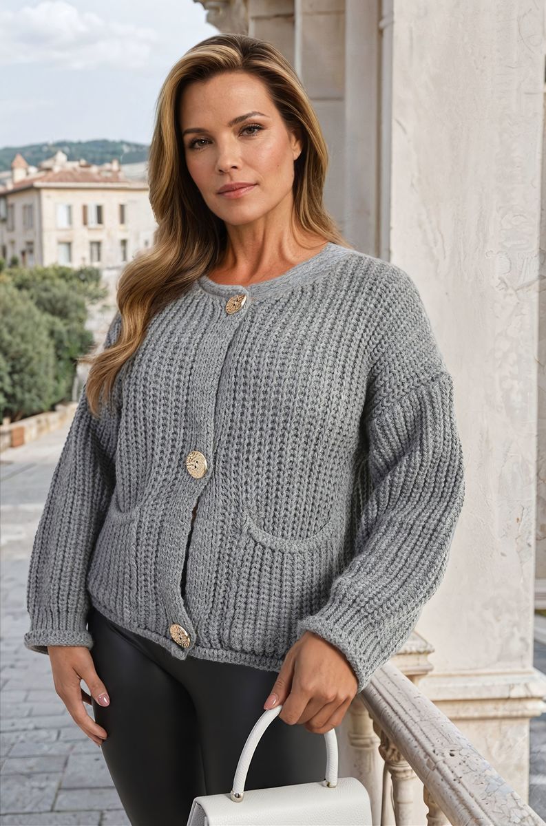 Women's Chunky Cable Button Knit Cardigan