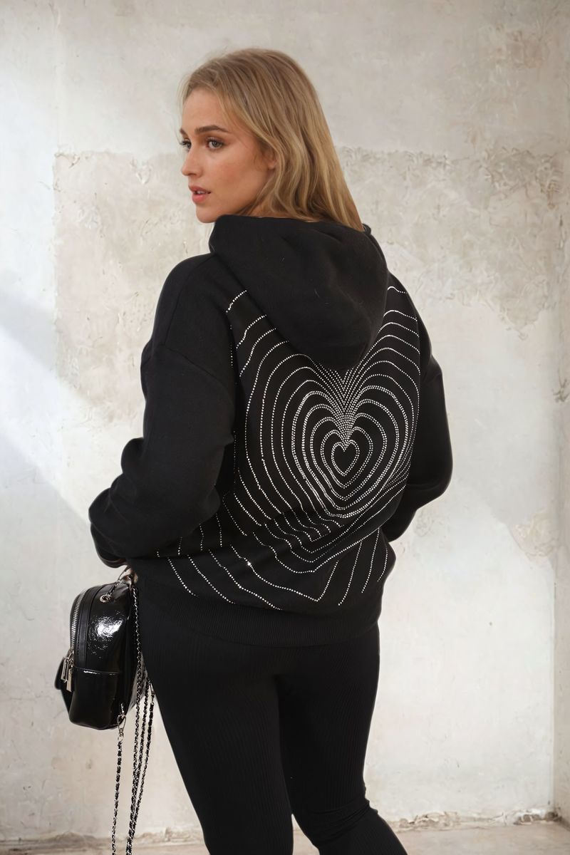 Women's Back Heart Print Knitted Hoodie