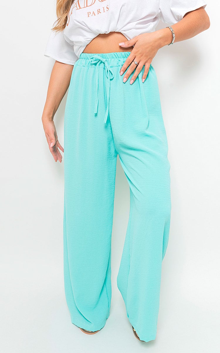 Women's Drawstring Gathered Waist Wide Leg Trouser