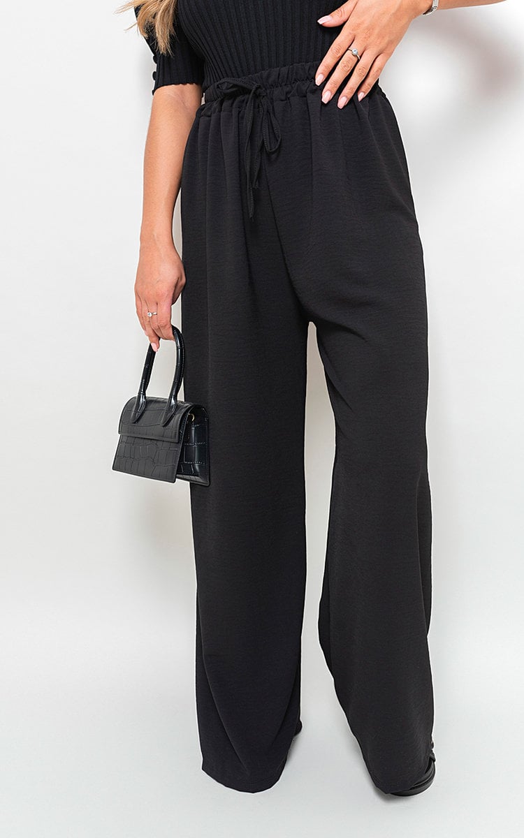 Women's Drawstring Gathered Waist Wide Leg Trouser