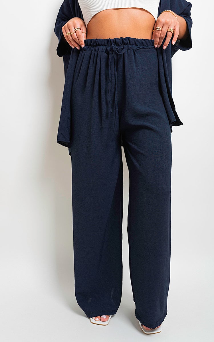 Women's Drawstring Gathered Waist Wide Leg Trouser