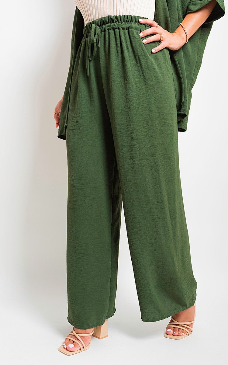 Women's Drawstring Gathered Waist Wide Leg Trouser